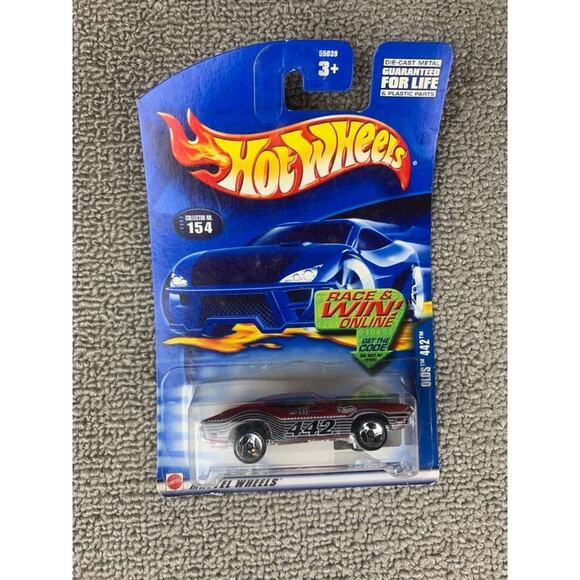 Y2K 2002 Hot Wheels Olds 442 Die Cast Car Red Race Win Online Collector #154 - Picture 4 of 5